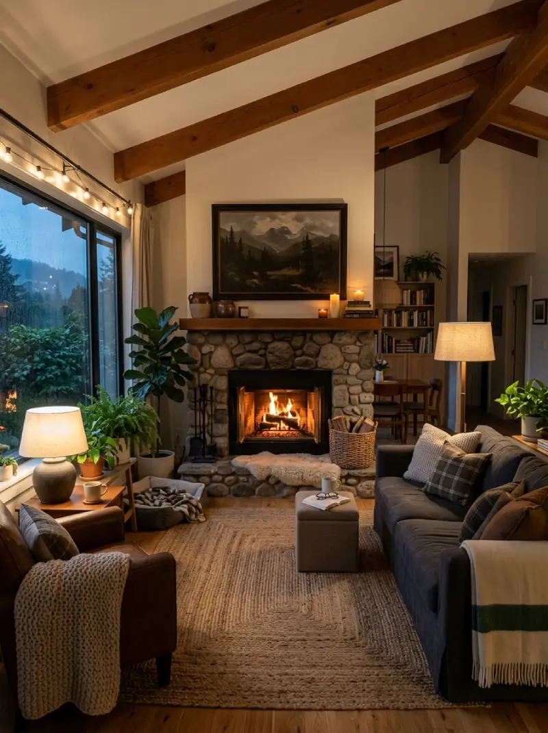 Beautiful gas fireplace installed in a Fraser Valley living room