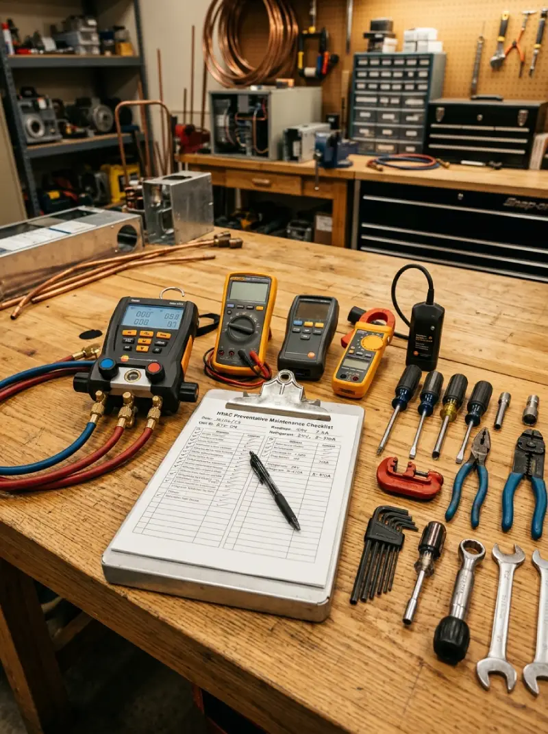 HVAC technician performing annual maintenance on a Fraser Valley home system