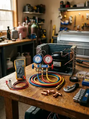HVAC technician servicing an air conditioning system