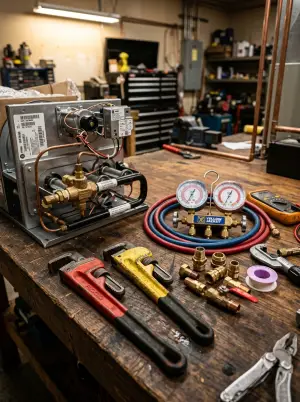 New high-efficiency furnace installation by Full Service Heating and Cooling