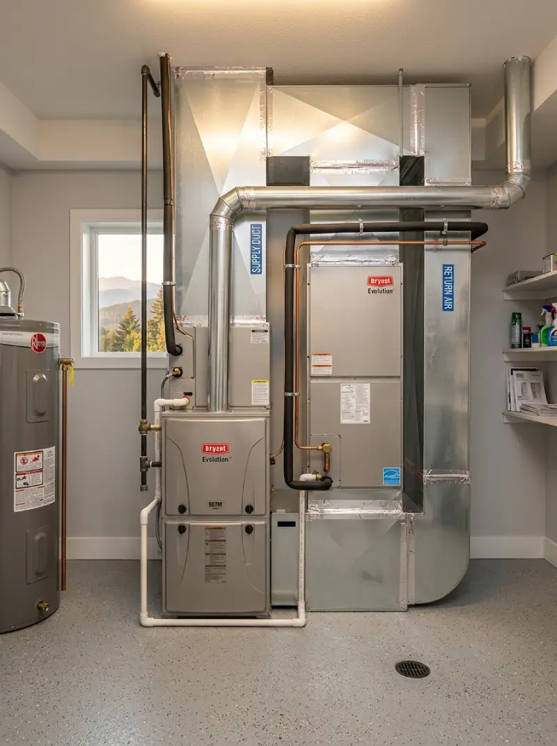 HVAC technician performing annual maintenance on heating equipment